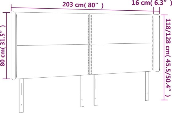 vidaXL Zaglowek do lozka z LED, szary, 203x16x118/128 cm, sztuczna skora
