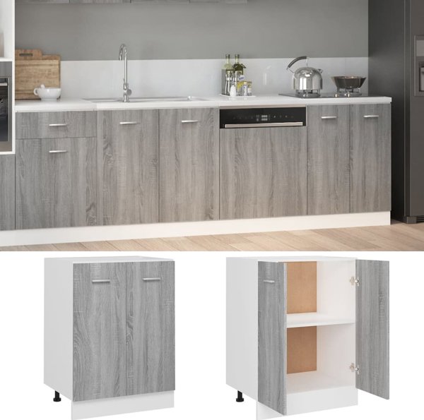 vidaXL Όρθιος ντουλάπι κουζίνας, γκρι Sonoma δρυς, 60 x 46 x 81.5 cm