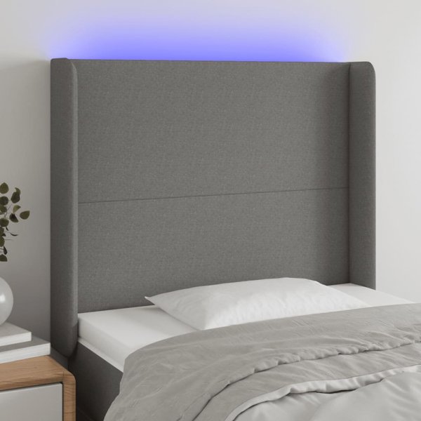 vidaXL Zaglowek do lozka z LED, ciemnoszary, 83x16x118/128 cm, tkanina