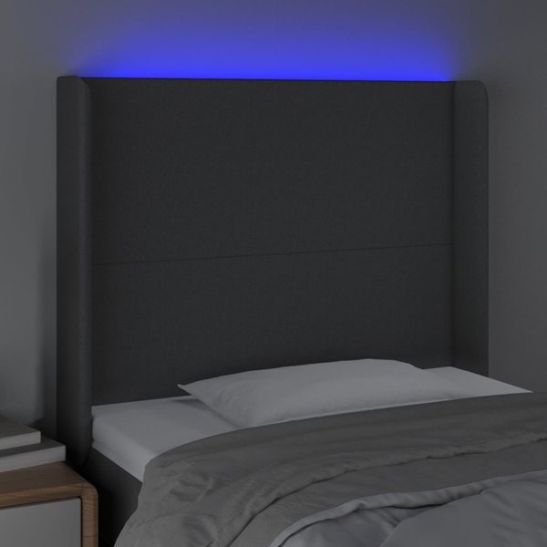 vidaXL Zaglowek do lozka z LED, ciemnoszary, 83x16x118/128 cm, tkanina