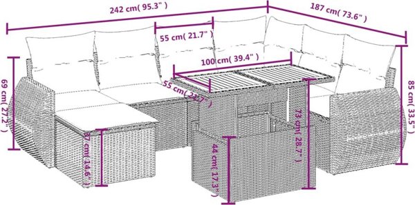 vidaXL Σετ 8 τεμαχίων επίπλων κήπου με μαξιλάρια, μπεζ, πολυραταν