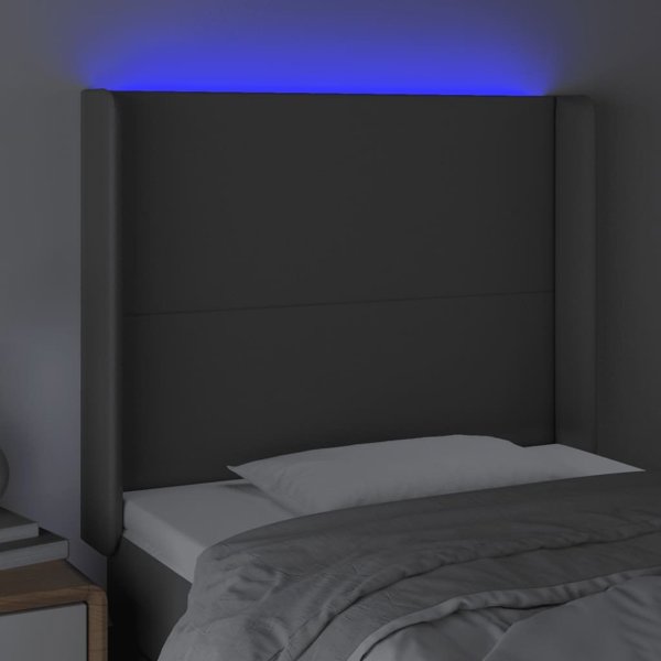 vidaXL Κεφαλάρι κρεβατιού με LED, γκρι, 93x16x118/128 εκ., συνθετικό δέρμα