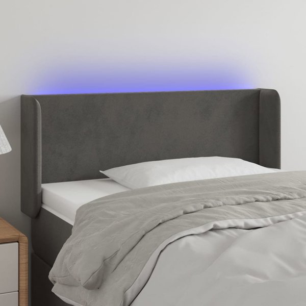 vidaXL Κεφαλάρι κρεβατιού με LED σκούρο γκρι, 93x16x78/88 cm, βελούδο