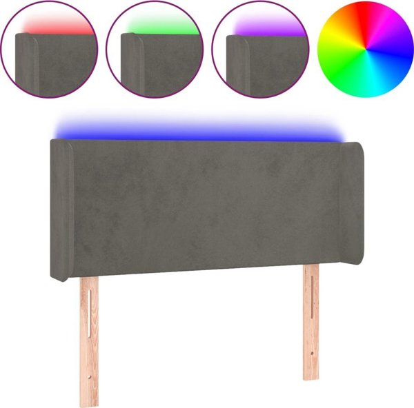 vidaXL Κεφαλάρι κρεβατιού με LED σκούρο γκρι, 93x16x78/88 cm, βελούδο