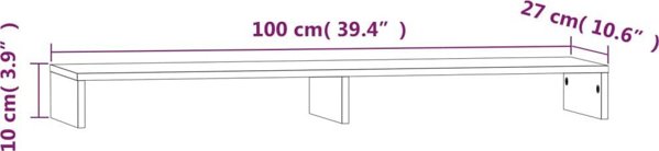 vidaXL Podstawka na monitor, 100x27x10 cm, lite drewno sosnowe
