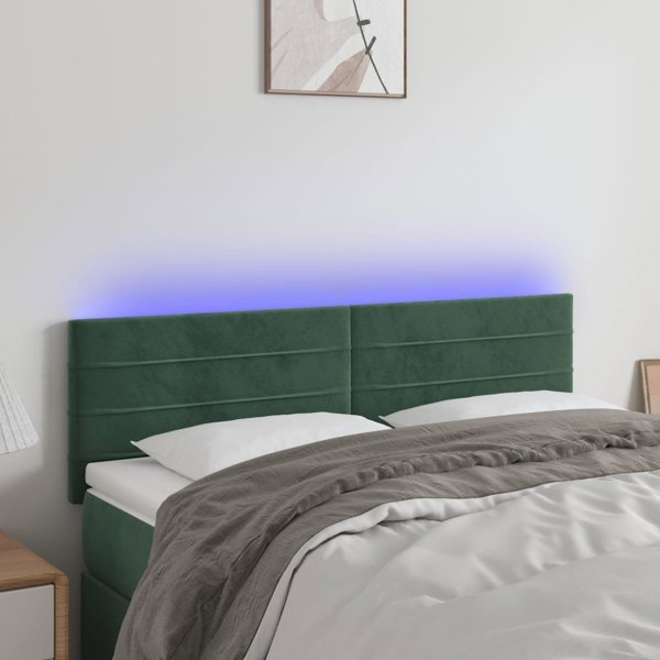 vidaXL Zaglouhek gia krevati me LED, skournoprasino, 144x5x78/88 cm, aksamit