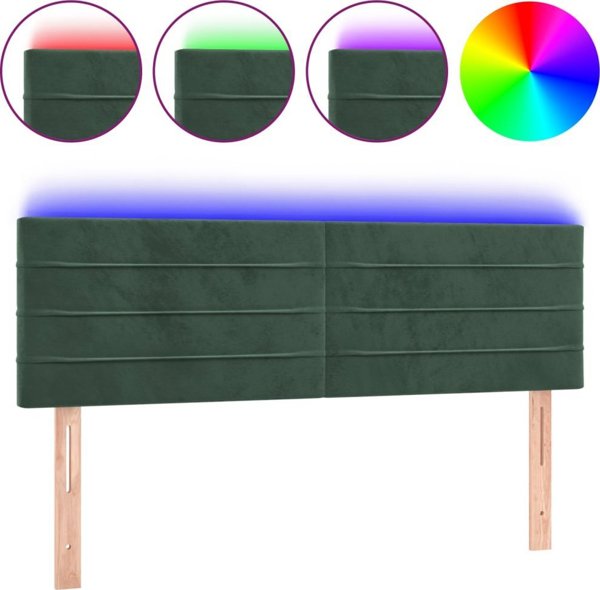 vidaXL Zaglouhek gia krevati me LED, skournoprasino, 144x5x78/88 cm, aksamit