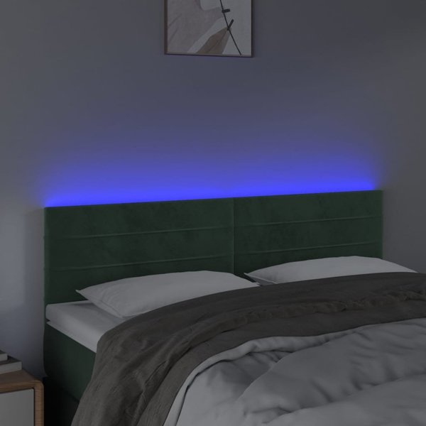 vidaXL Zaglouhek gia krevati me LED, skournoprasino, 144x5x78/88 cm, aksamit