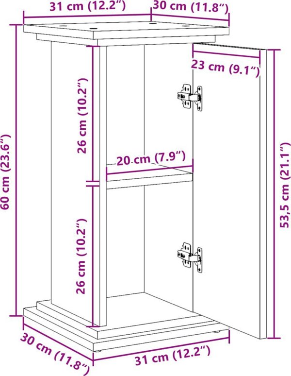 vidaXL Piedestal με αποθηκευτικό χώρο, μαύρο, 31x30x60 εκ.