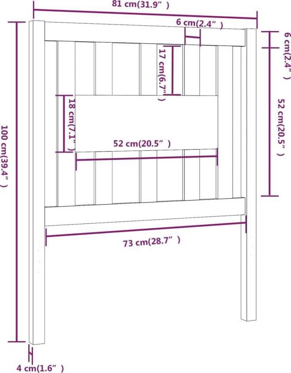 vidaXL Wezglowie lozka, mavro, 81x4x100 cm, lite dweno sosnowe