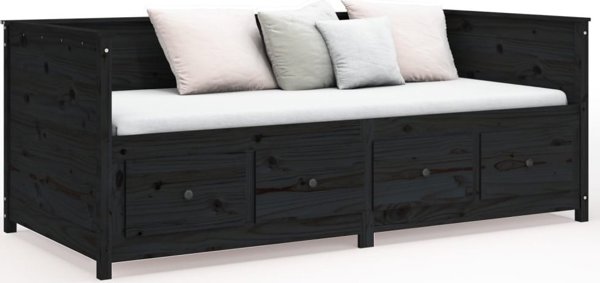 vidaXL Κρεβάτι ημέρας, μαύρο, 75x190 εκ, μασίφ πεύκο