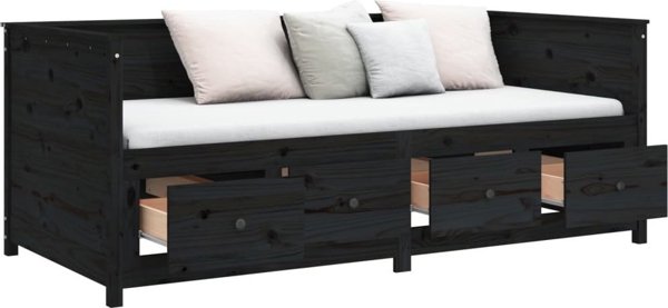 vidaXL Κρεβάτι ημέρας, μαύρο, 75x190 εκ, μασίφ πεύκο