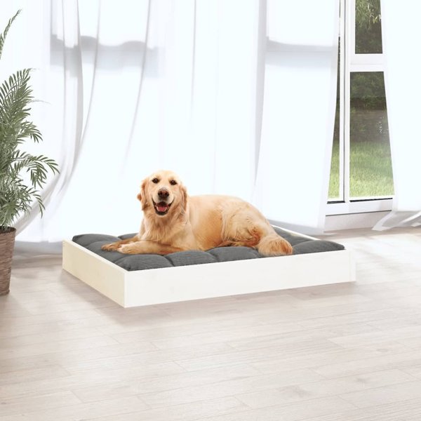 vidaXL Legowisko dla psa, biale, 71.5x54x9 cm, lite drewno sosnowe