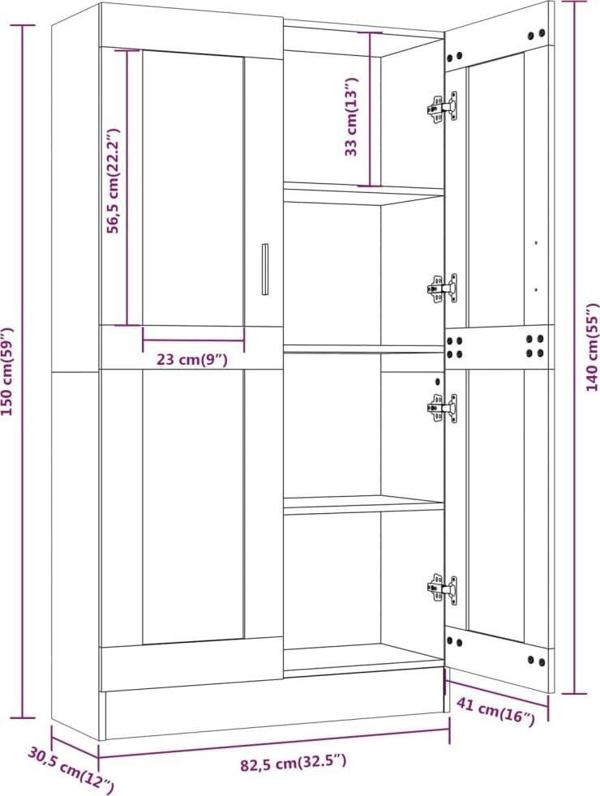 vidaXL Βιτρίνα, καπνιστό δρυς, 82,5 x 30,5 x 150 εκ.