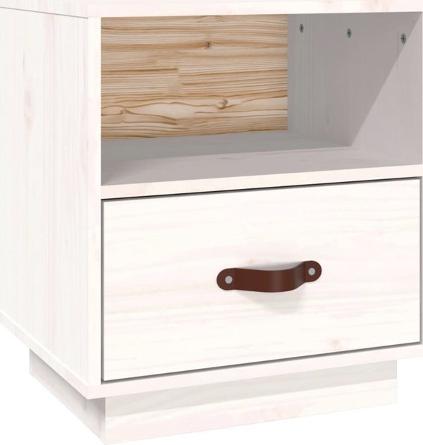 vidaXL Κομοδίνο, λευκό, 40x34x45 εκ., μασίφ πεύκο