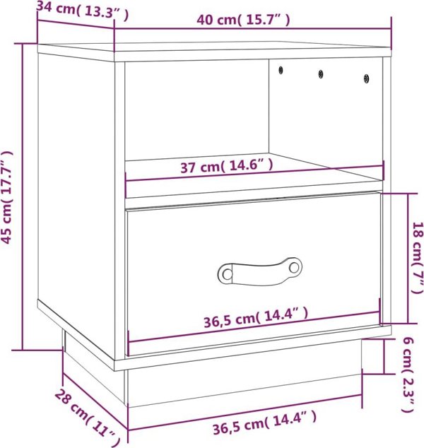 vidaXL Κομοδίνο, λευκό, 40x34x45 εκ., μασίφ πεύκο