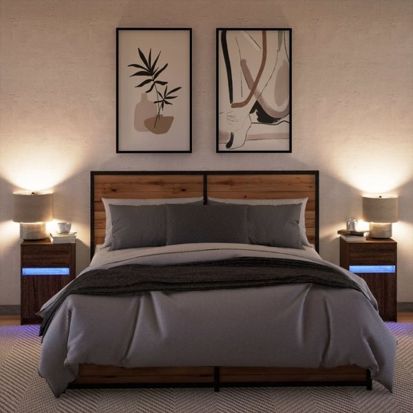 vidaXL Szafki nocne z oswietleniem LED, 2 szt., kolor brazowy dab