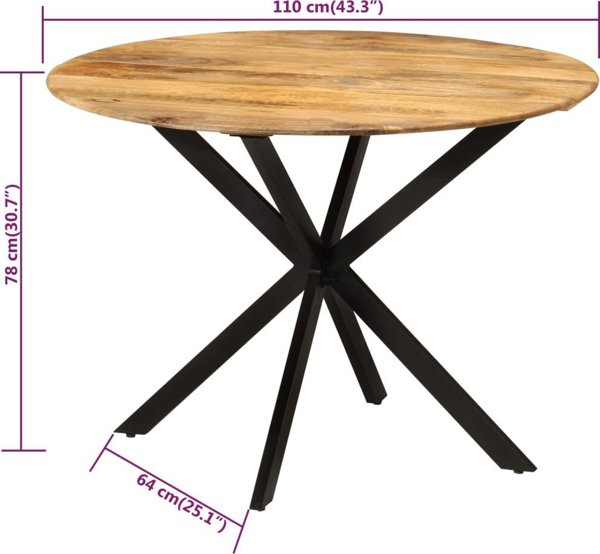 vidaXL Τραπέζι τραπεζαρίας, 110x78 cm, μασίφ ξύλο μάνγκο και μέταλλο