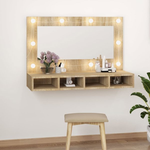 vidaXL Ντουλάπι με Καθρέφτη και LED, Δρυς Sonoma, 90x31,5x62 cm