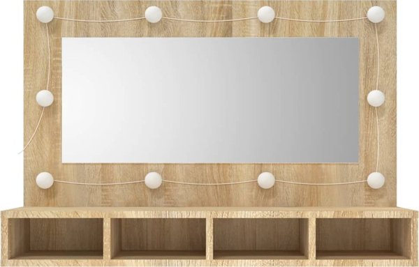 vidaXL Ντουλάπι με Καθρέφτη και LED, Δρυς Sonoma, 90x31,5x62 cm