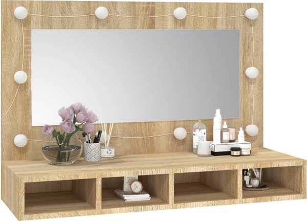vidaXL Ντουλάπι με Καθρέφτη και LED, Δρυς Sonoma, 90x31,5x62 cm