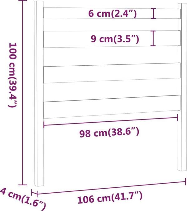 vidaXL Κεφαλάρι κρεβατιού, μαύρο, 106x4x100 εκ., μασίφ πεύκο