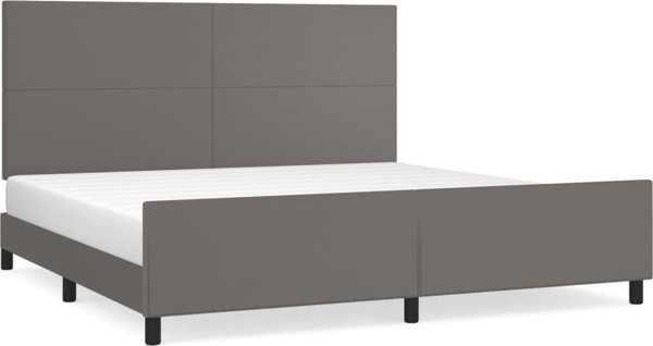 vidaXL Κρεβατοκάμαρα με προσκέφαλο, γκρι, 200x200 cm, συνθετικό δέρμα
