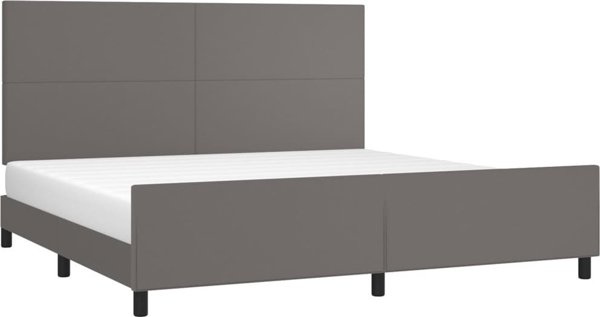 vidaXL Κρεβατοκάμαρα με προσκέφαλο, γκρι, 200x200 cm, συνθετικό δέρμα