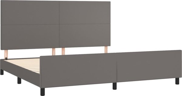 vidaXL Κρεβατοκάμαρα με προσκέφαλο, γκρι, 200x200 cm, συνθετικό δέρμα