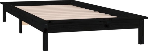 vidaXL Κρεβατοκάμαρα με LED, μαύρο, 100x200 cm, καπλαμά ξύλο