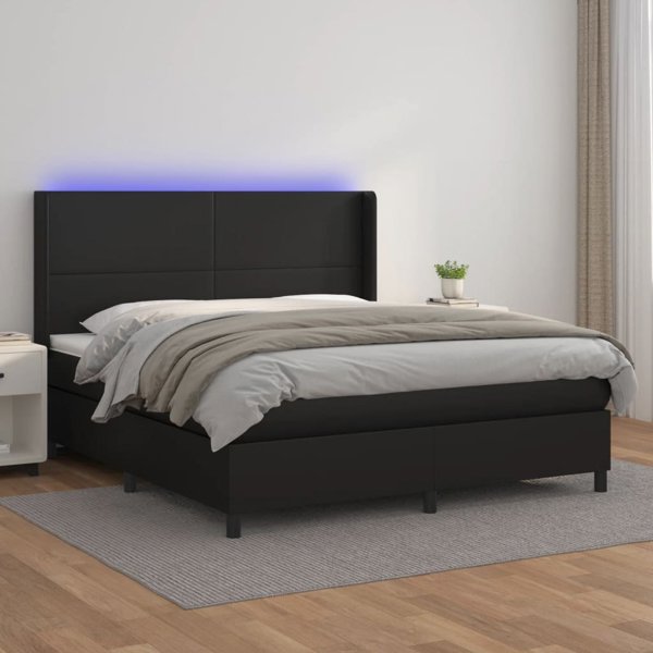 vidaXL Κρεβάτι κοντινεντάλ με στρώμα και LED, μαύρο οικοδέρμα 180x200 cm