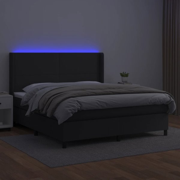 vidaXL Κρεβάτι κοντινεντάλ με στρώμα και LED, μαύρο οικοδέρμα 180x200 cm