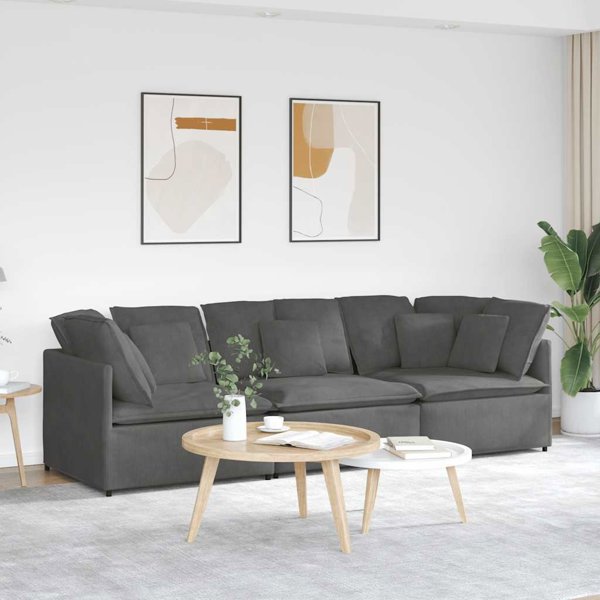 vidaXL Καναπές modular με μαξιλάρια από βελούδο σε σκούρο γκρι