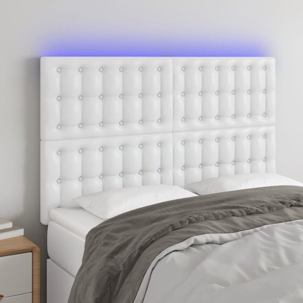 vidaXL Κεφαλάρι κρεβατιού λευκό, 144x5x118/128 εκ., τεχνητό δέρμα
