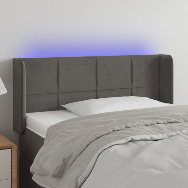 vidaXL Zaglohek do lotka me LED, σκουρογκρι, 93x16x78/88 cm, aksamit