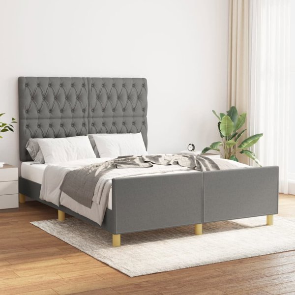 vidaXL Rama lobka z zaglowkiem ciemnoszara 140x200 cm obita tkanina
