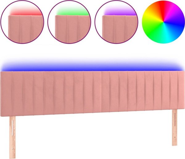 vidaXL Zaglowek do lozka z LED, rozowy, 200x5x78/88 cm, aksamit