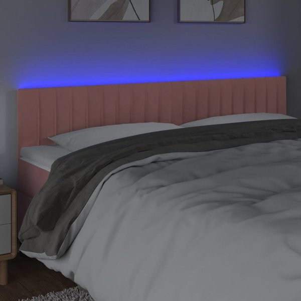 vidaXL Zaglowek do lozka z LED, rozowy, 200x5x78/88 cm, aksamit