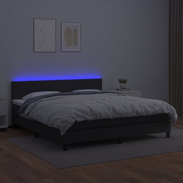 vidaXL Κρεβάτι Kontynentalne με στρώμα και LED, μαύρο οικοδερμα, 160x200cm