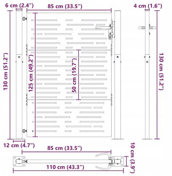 vidaXL Πύλη Κήπου Μαύρη από Ατσάλι 110 x 130 εκ.