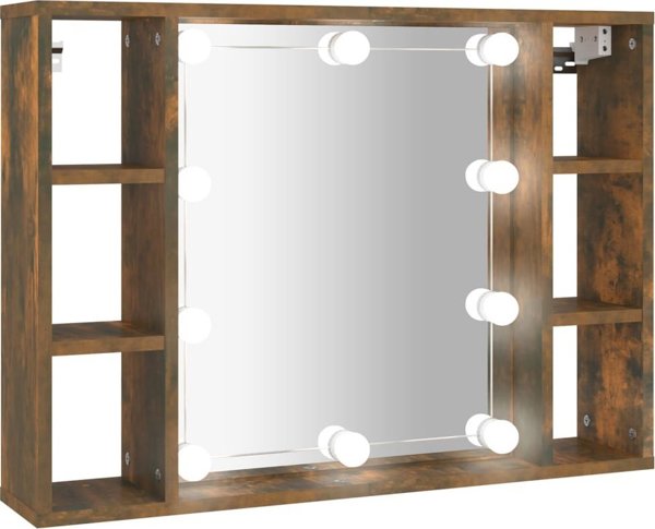 vidaXL Ντουλάπι με καθρέπτη και LED, καπνισμένος δρυς, 76x15x55 εκ.