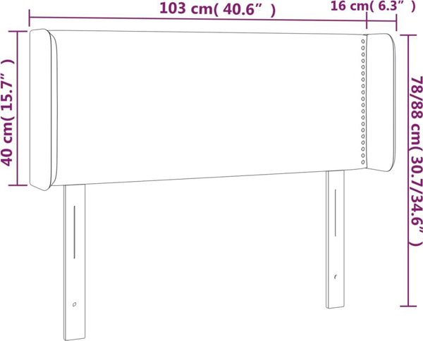 Υποστήριγμα κεφαλιού κρεβατιού με LED vidaXL, μαύρο, 103x16x78/88 cm, βελούδο