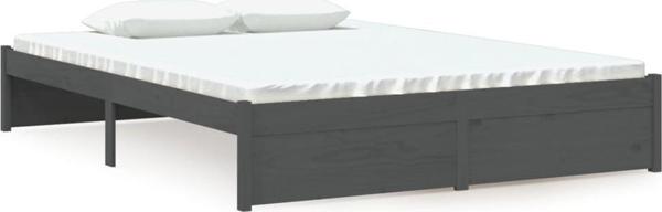 vidaXL Rama κρεβατιού, γκρι, μασίφ ξύλο, 135x190 cm, διπλό
