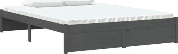 vidaXL Rama κρεβατιού, γκρι, μασίφ ξύλο, 135x190 cm, διπλό