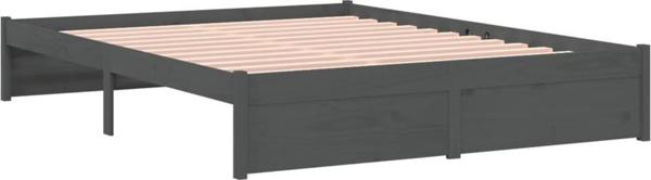 vidaXL Rama κρεβατιού, γκρι, μασίφ ξύλο, 135x190 cm, διπλό