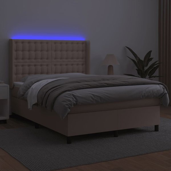 vidaXL Κρεβάτι Continental με Στρώμα και LED Cappuccino, 140x190 εκ.
