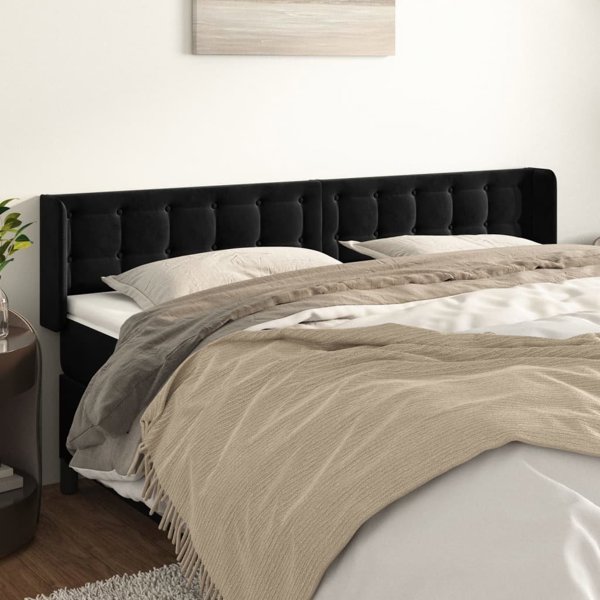 vidaXL Zaglowek uszak, svart, 203x16x78/88 cm, aksamit