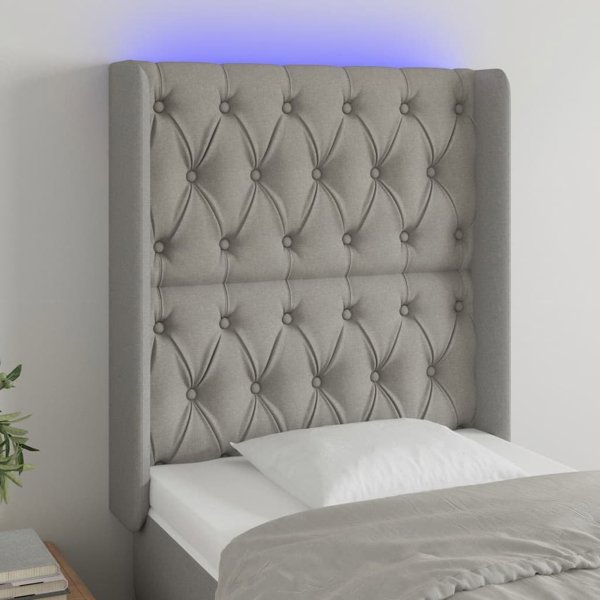 vidaXL Ζαγκλόβεκ για κρεβάτι με LED, ανοιχτό γκρι, 83x16x118/128 εκ, ύφασμα