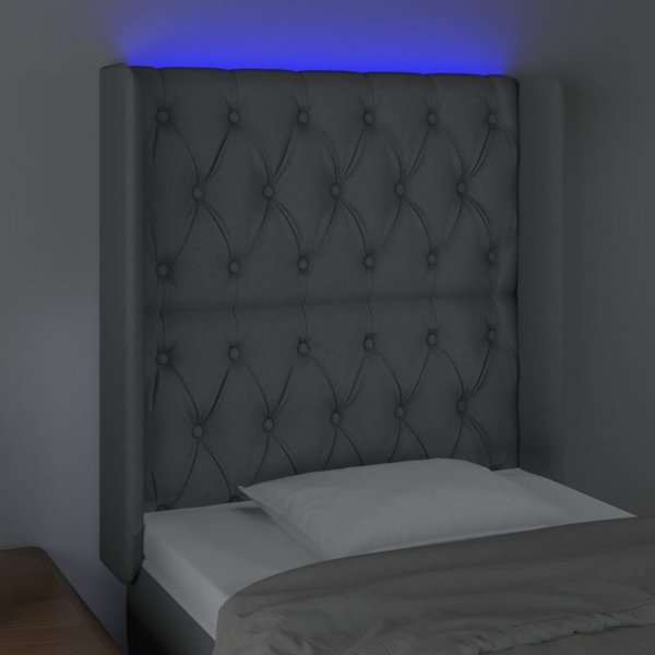 vidaXL Ζαγκλόβεκ για κρεβάτι με LED, ανοιχτό γκρι, 83x16x118/128 εκ, ύφασμα