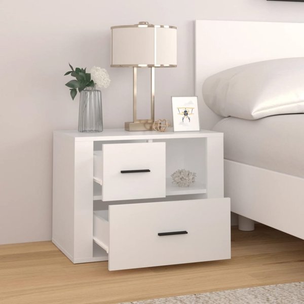 vidaXL Λευκό κομοδίνο 60x36x45 cm από υλικά ξύλου